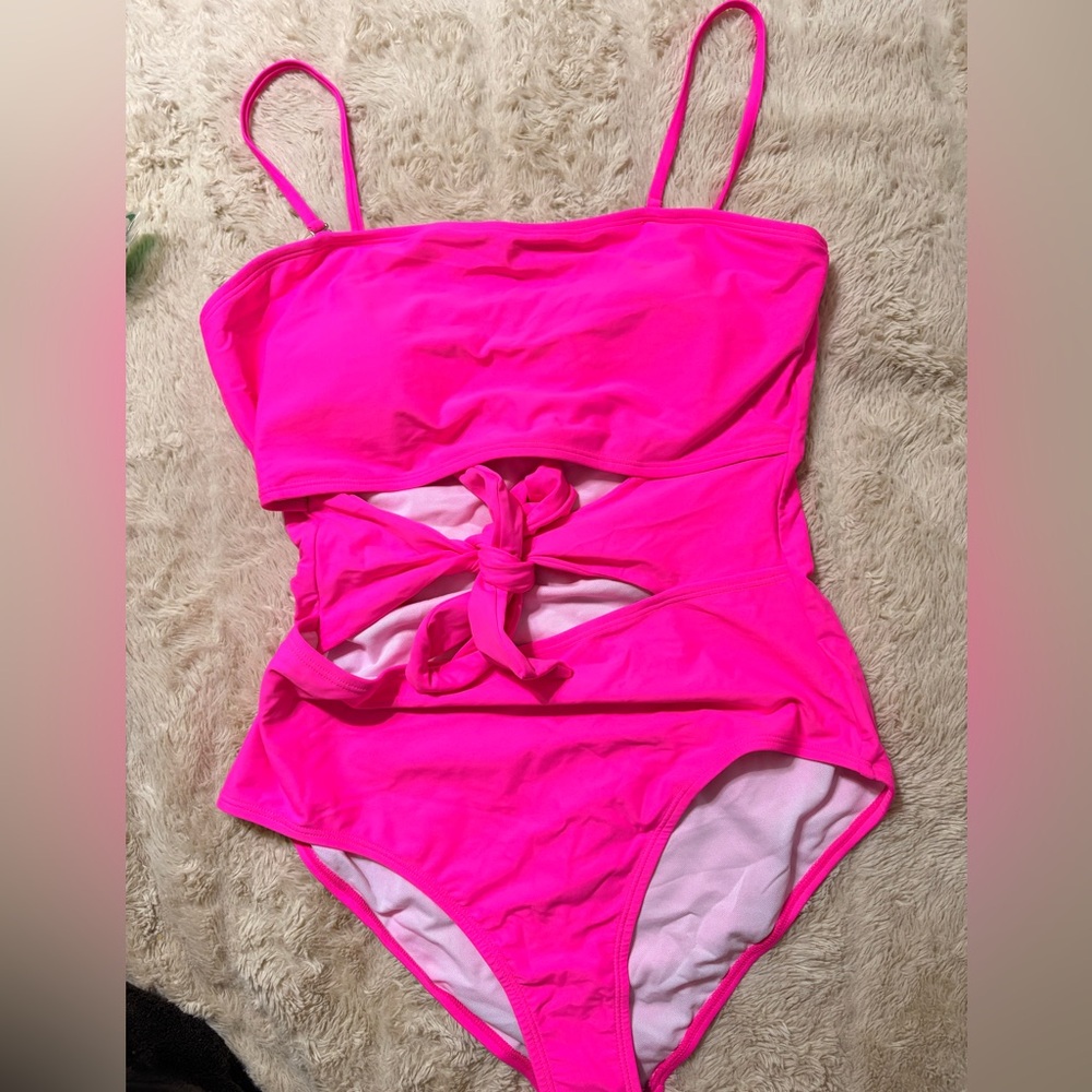 Neon Hot Pink Cutout One-Piece Swimsuit